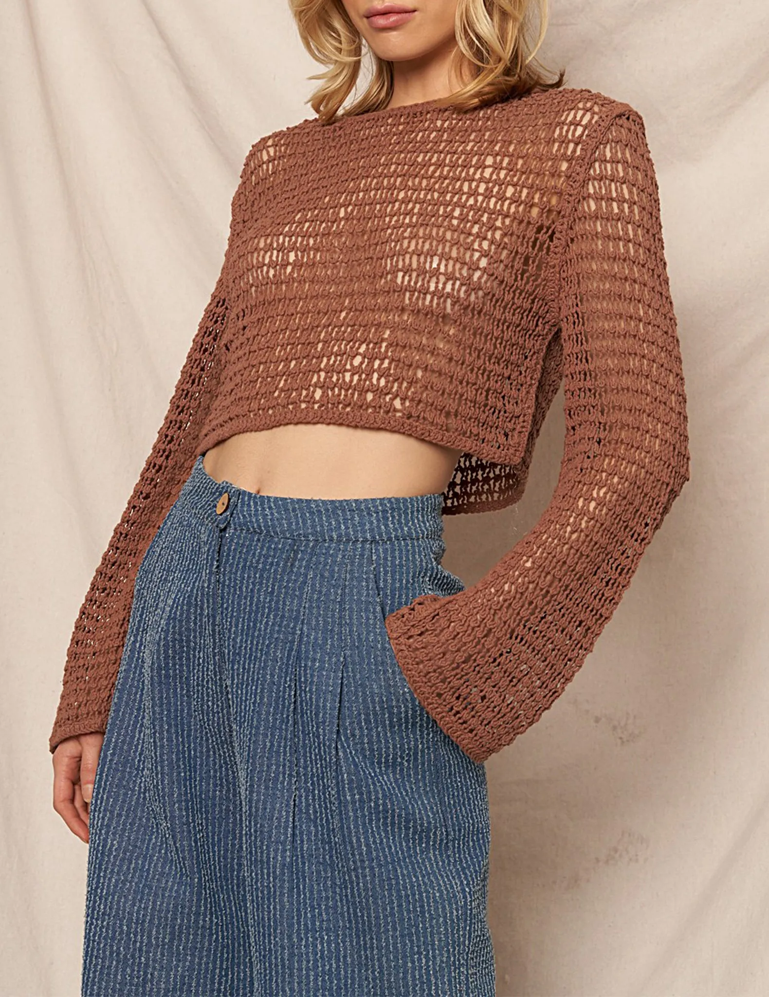 Addison Coco Open Knit Cropped Sweater