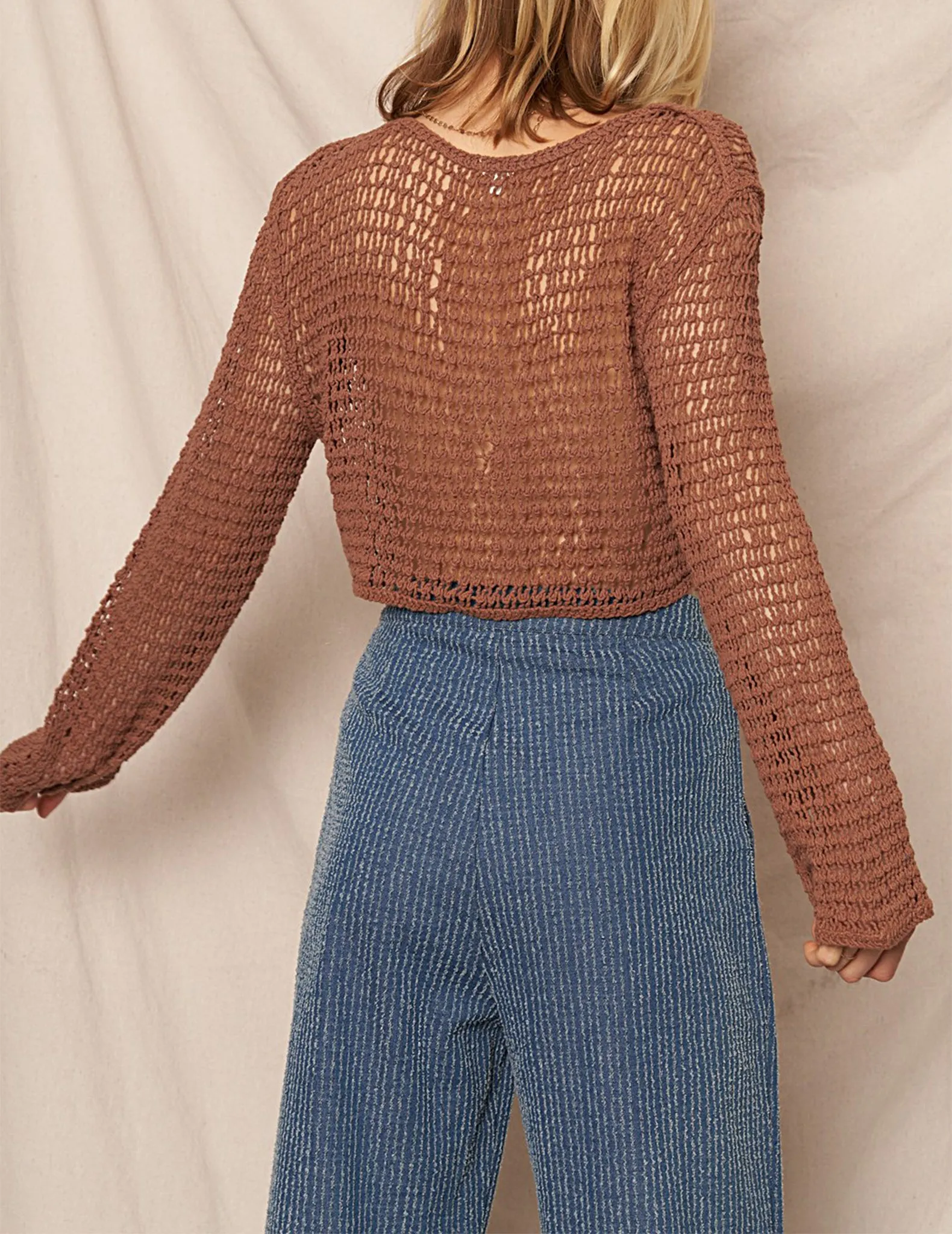 Addison Coco Open Knit Cropped Sweater