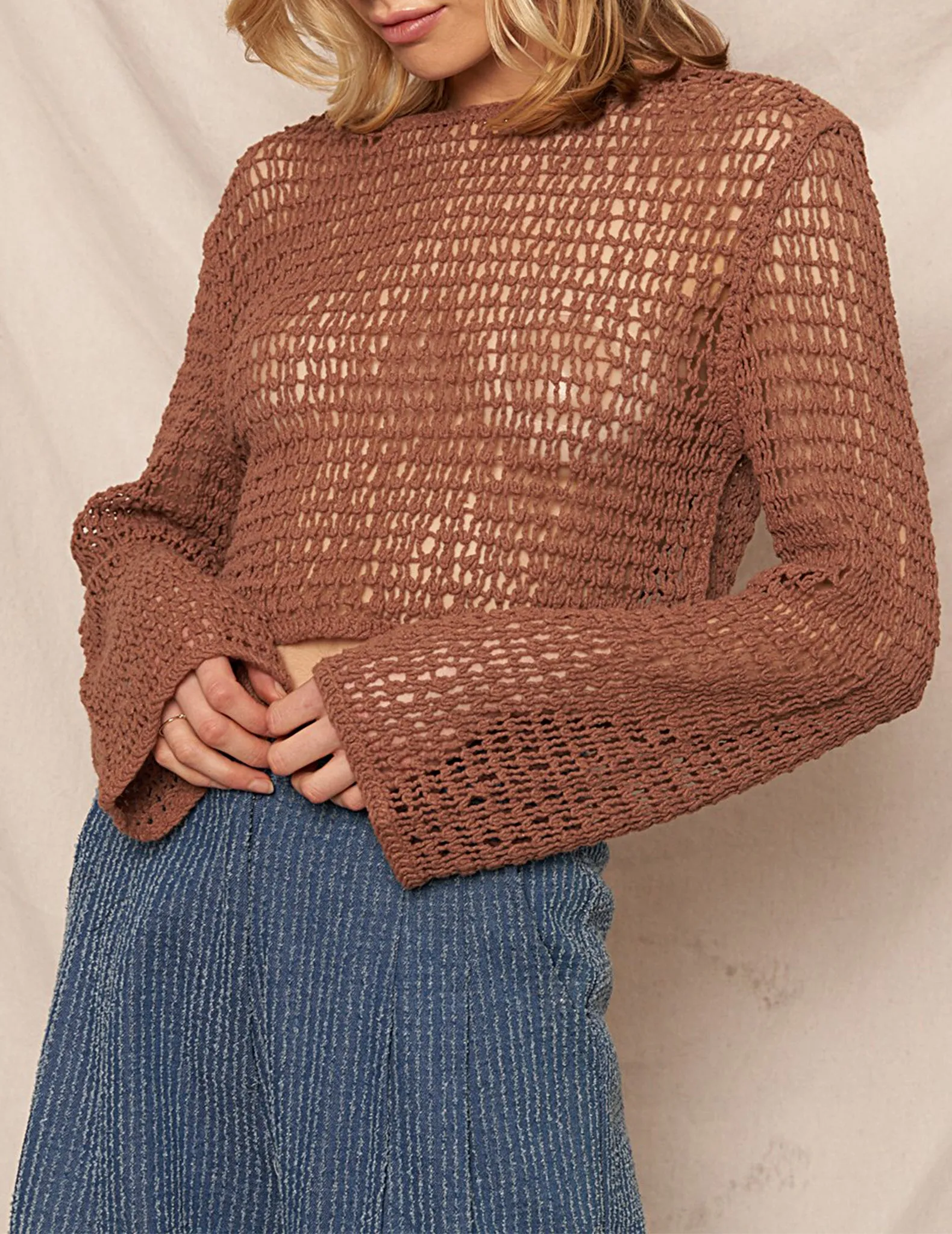 Addison Coco Open Knit Cropped Sweater