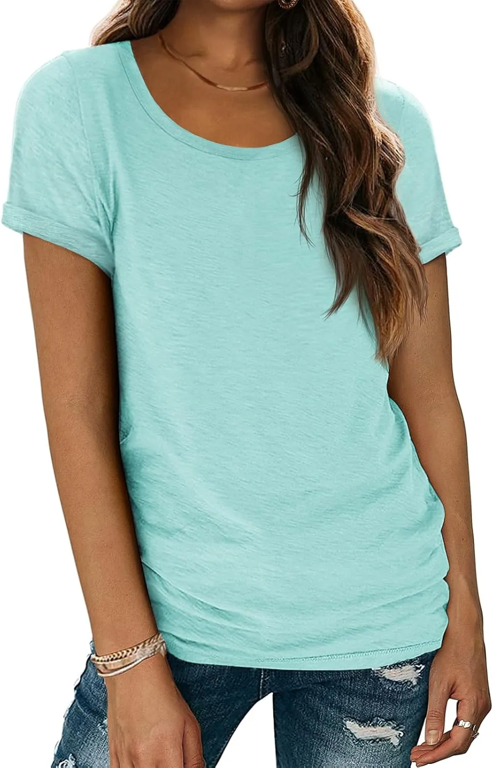 ATHMILE T Shirts Short Sleeve Scoop Neck Tees for Women Fashion Tops Trendy Casual Summer Outfits Clothes 2025