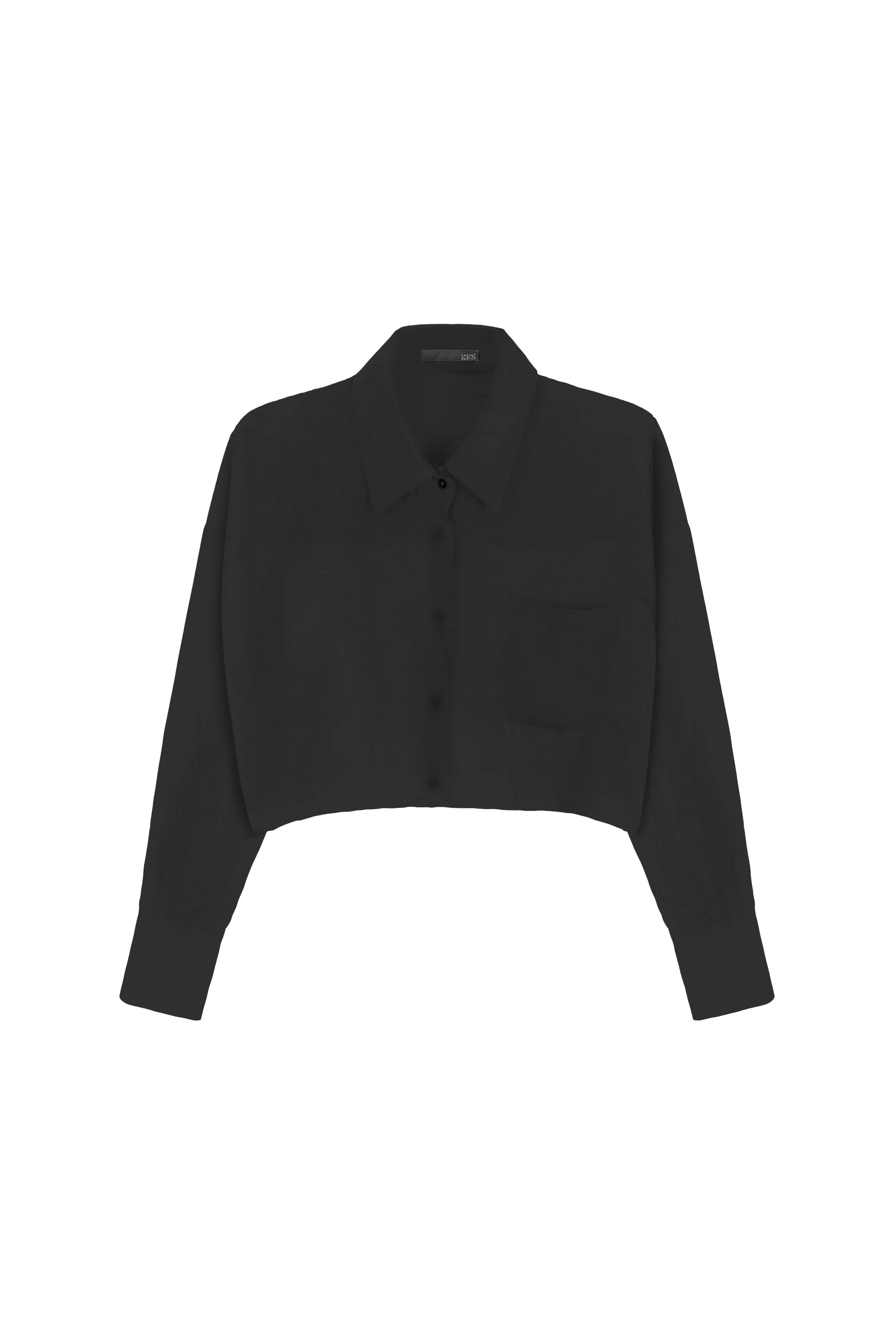 Cropped Oversized Chiffon Button Up - Black