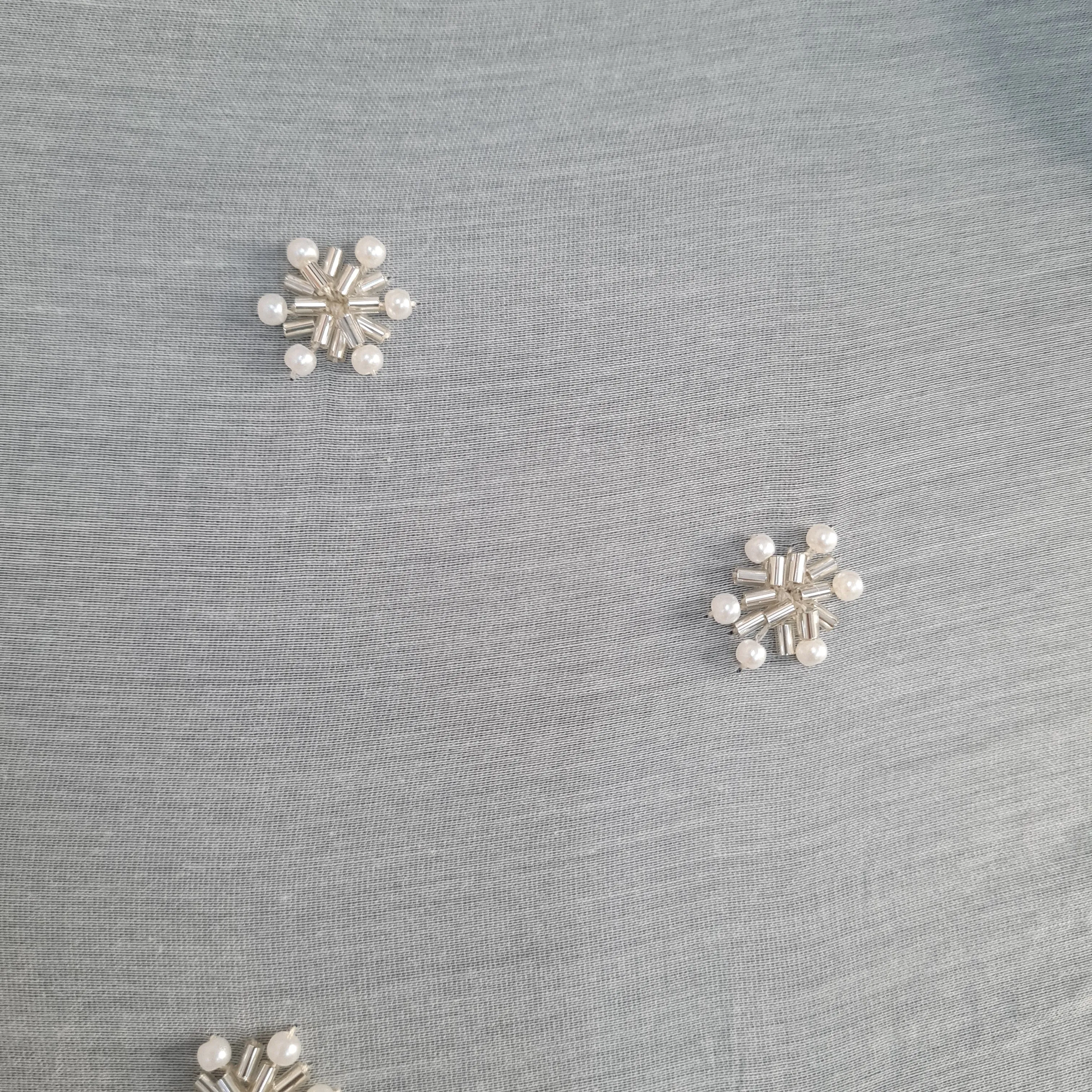 Grey Pearl & Bead Embroidery Malai Chanderi Fabric 18006