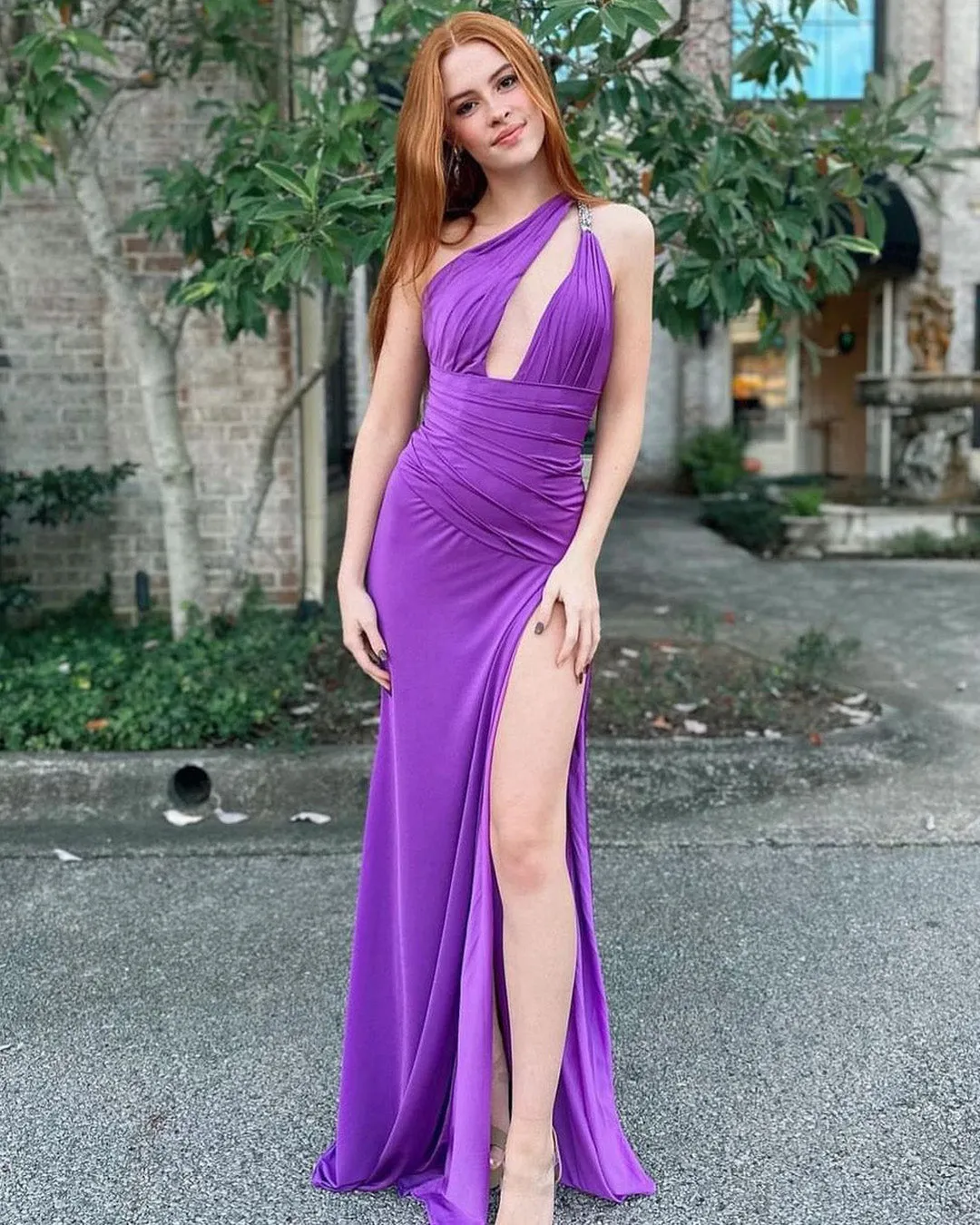 Jersey Fitted One Shoulder Slit Gown by Jovani 02543