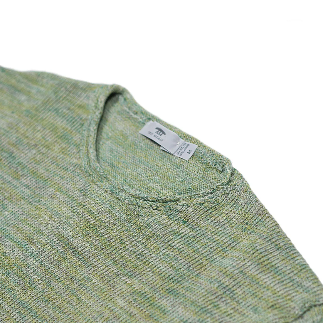 "Marram" green mix linen rolled edge tunic sweater