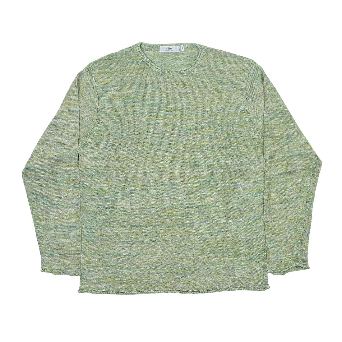 "Marram" green mix linen rolled edge tunic sweater