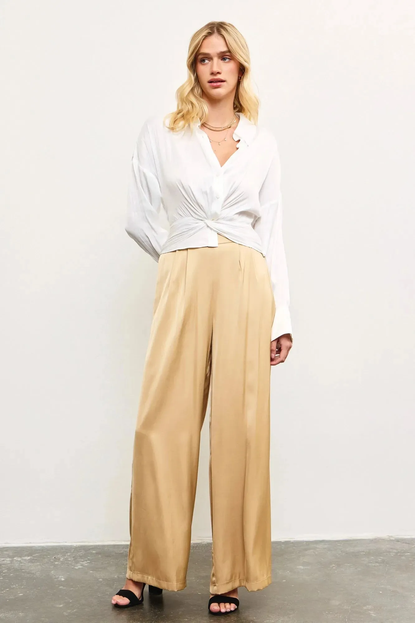 Satin twist front Button Down Shirt