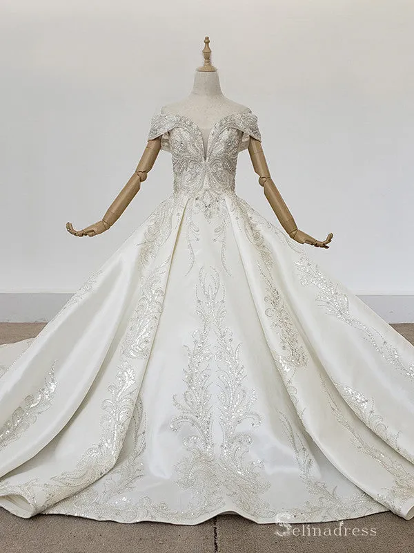 Selinadress illusion Off-the-shoulder Wedding Dress Plus Size Luxury Wedding Gowns SDW007