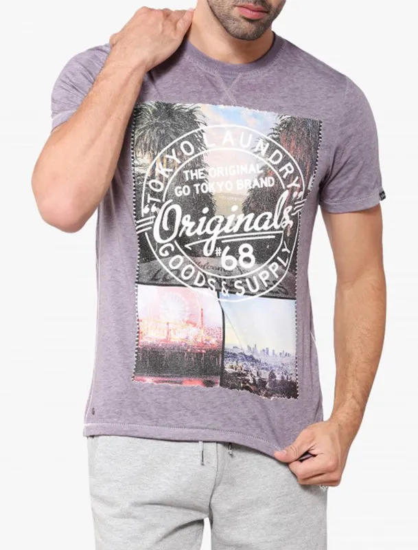 Spring Hills Motif Burnout Jersey T-Shirt In Black Plum - Tokyo Laundry