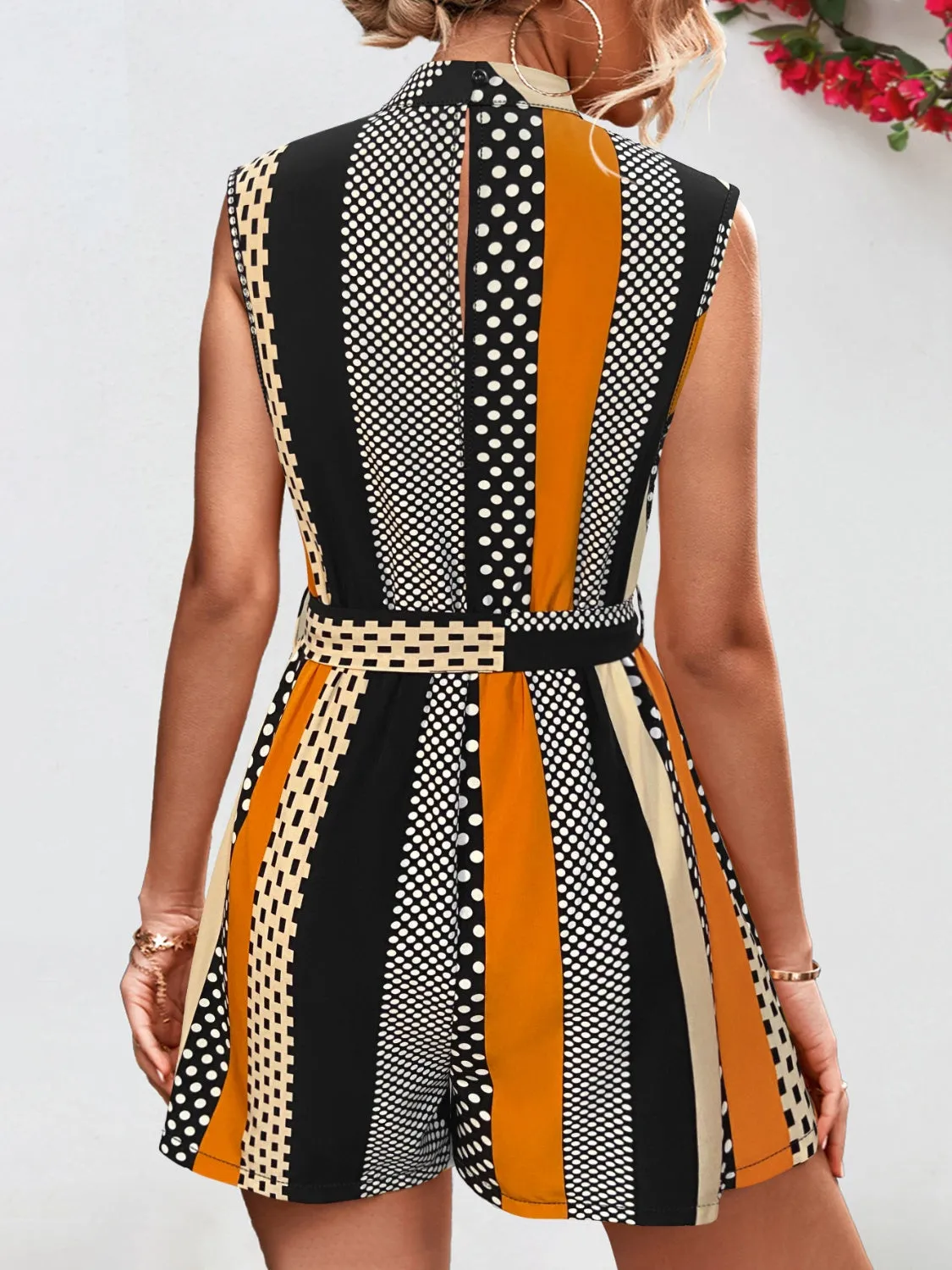 TEEK - Black Tied Color Block Sleeveless Romper